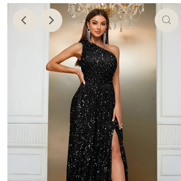 Black one shoulder Seguin Gown - Picture 3 of 15